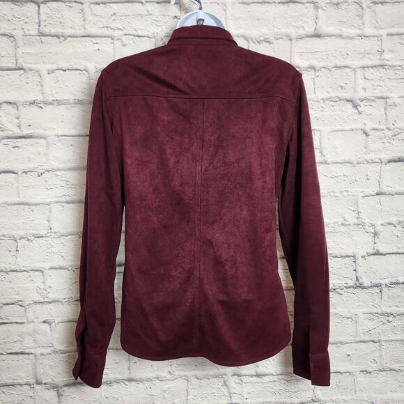 NWT New York & Co Top Size Small Burgandy Suede/Velvet Long Sleeve Button Down - Picture 2 of 10